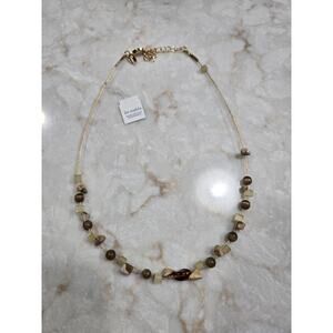 New Lia Sophia Collar Necklace 6" Gold Tone Wire Jasper and Tiger Eyed Jewelry